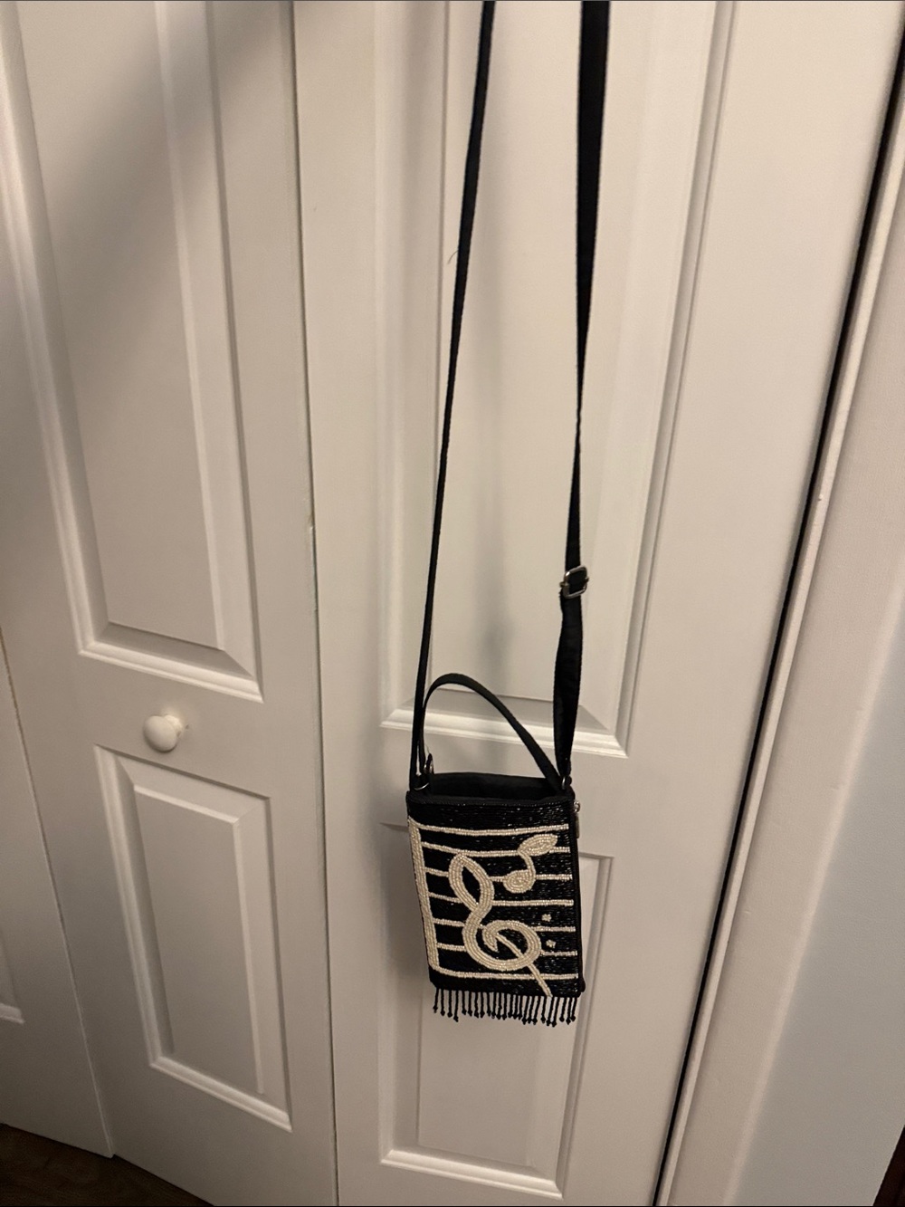 Black Beaded Crossbody phone Bag with Music  Accent